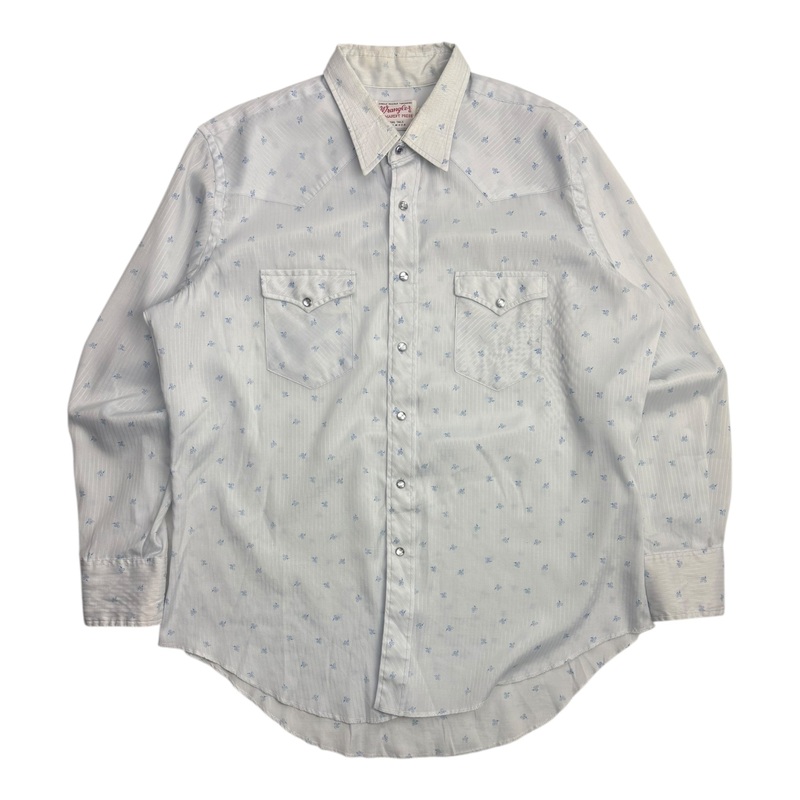 Vintage Wrangler Cute Floral Pearl Snap Soft Baby Blue