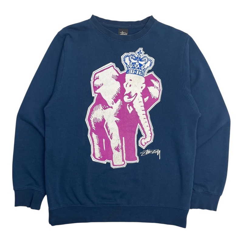 Vintage Y2K Stussy Elephant Crewneck Sweatshirt Navy