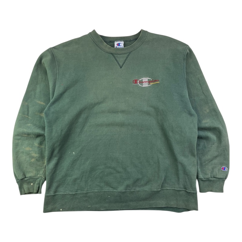 Vintage Champion Big Logo faded Green Sweatshirt