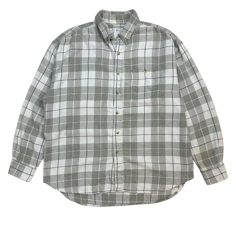 Vintage Plaid Button Up Shirt Grey/White