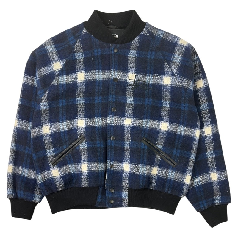 Stussy Chunky Plaid Varsity Jacket Navy
