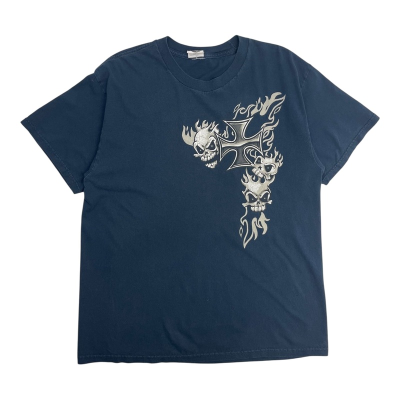 Vintage Y2K Iron Cross, Flames & Skulls T-Shirt