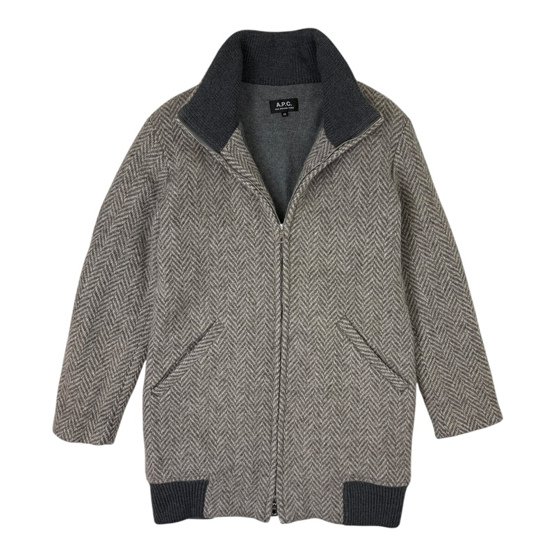 A.P.C Wool Herringbone Zip-Up Jacket Grey