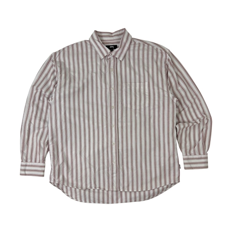 Stussy Striped Long Sleeve Striped Button Up Shirt White/Pink