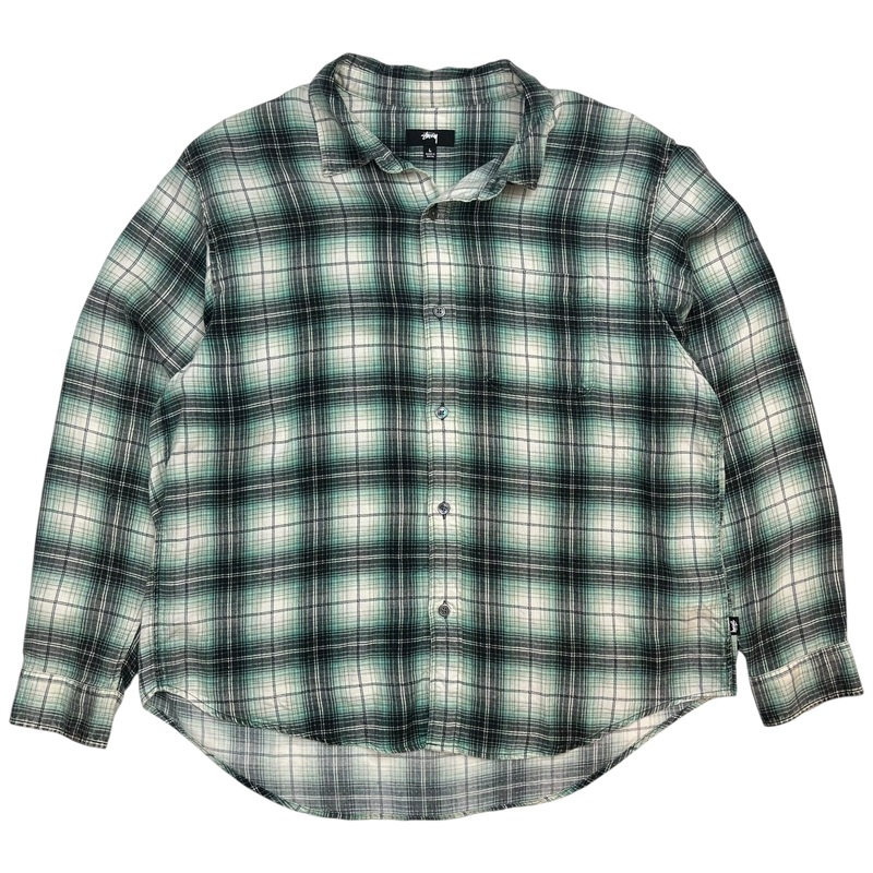 Stussy Button Down Plaid Shirt White/Green