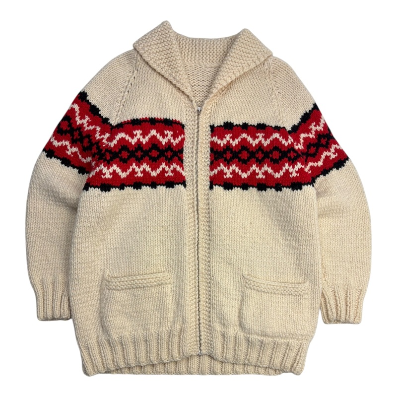 Vintage Cowichan Knit Zip Up Sweater Jacket