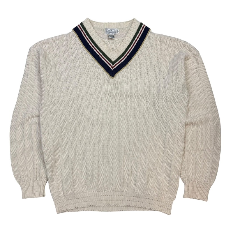 Vintage Harry Rosen V Neck Knit Sweater White/Multicolour