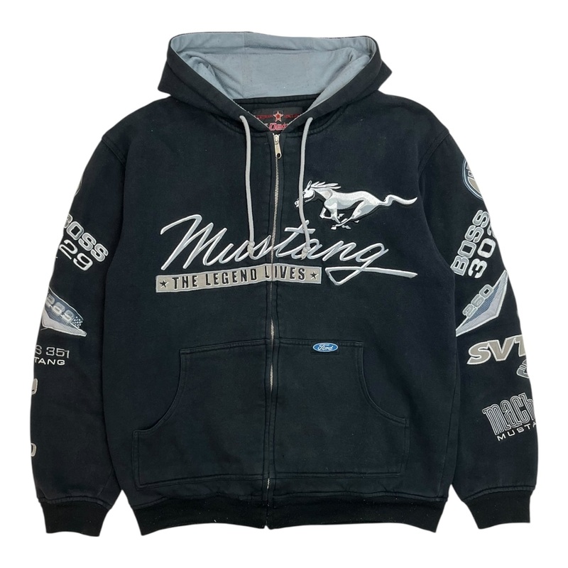 Vintage Jeff Hamilton Ford Mustang Zip Up Jacket Black