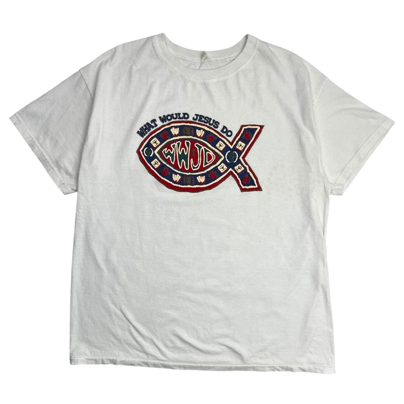 Vintage What Would Jesus Do? Jesus Fish Art T-Shirt