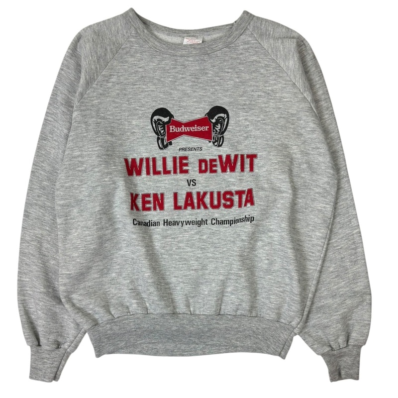 Vintage 1987 Budweiser DeWit vs. Lakusta Boxing Crewneck Grey