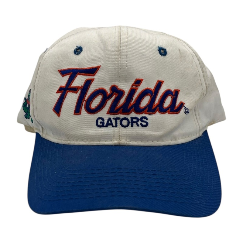 Vintage Florida Gators Double Line Script Snapback White/Blue Hat White/Blue
