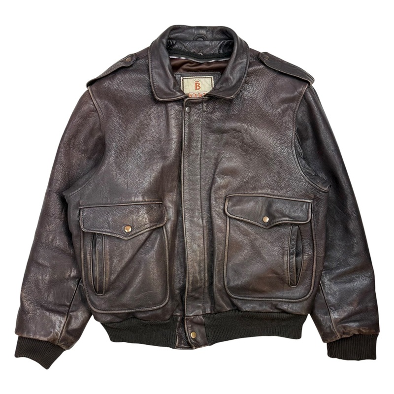 Vintage Leather Bomber Jacket Brown