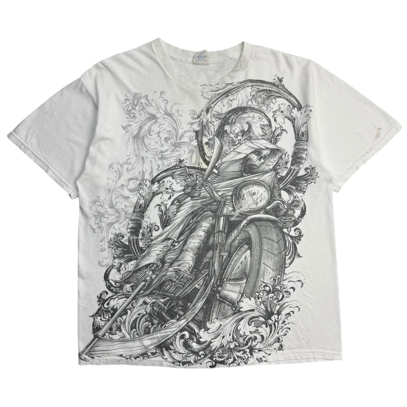 Y2K Skeleton Biker T-Shirt White
