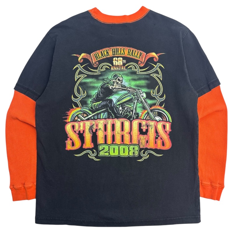 2008 Sturgis Skeleton Biker Thermal Sleeve Layered T-Shirt