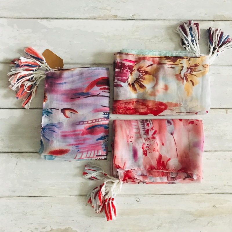 Floral Escape Tassel Scarves|Mint|Pink|Teal