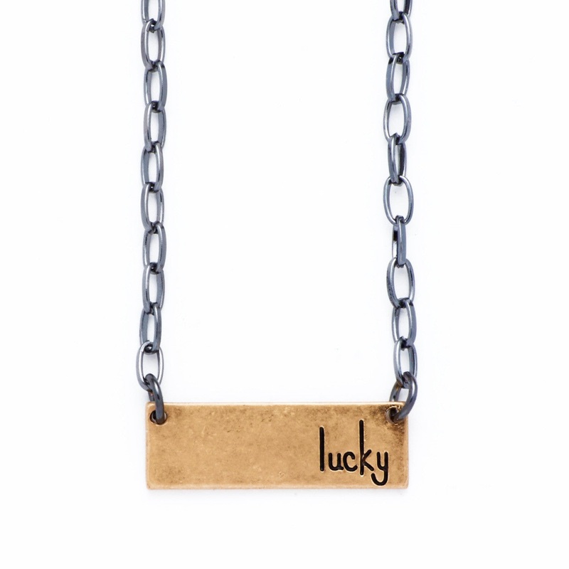 Bops Lucky Personality Etched Bar Necklace