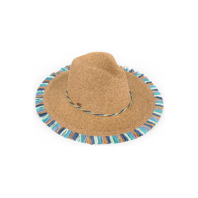 Braided Sun Hat with Paper Raffia Accent (Blue)