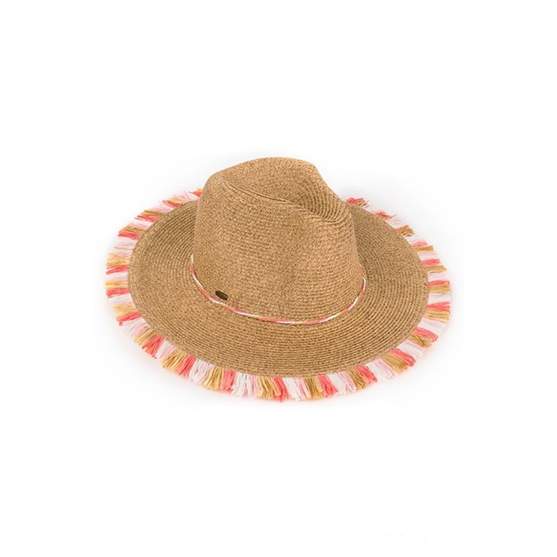 Braided Sun Hat with Paper Raffia Accent (Coral)