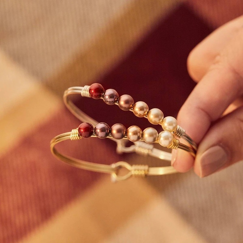 Burgandy Ombre Crystal Pearl Bangle Bracelet