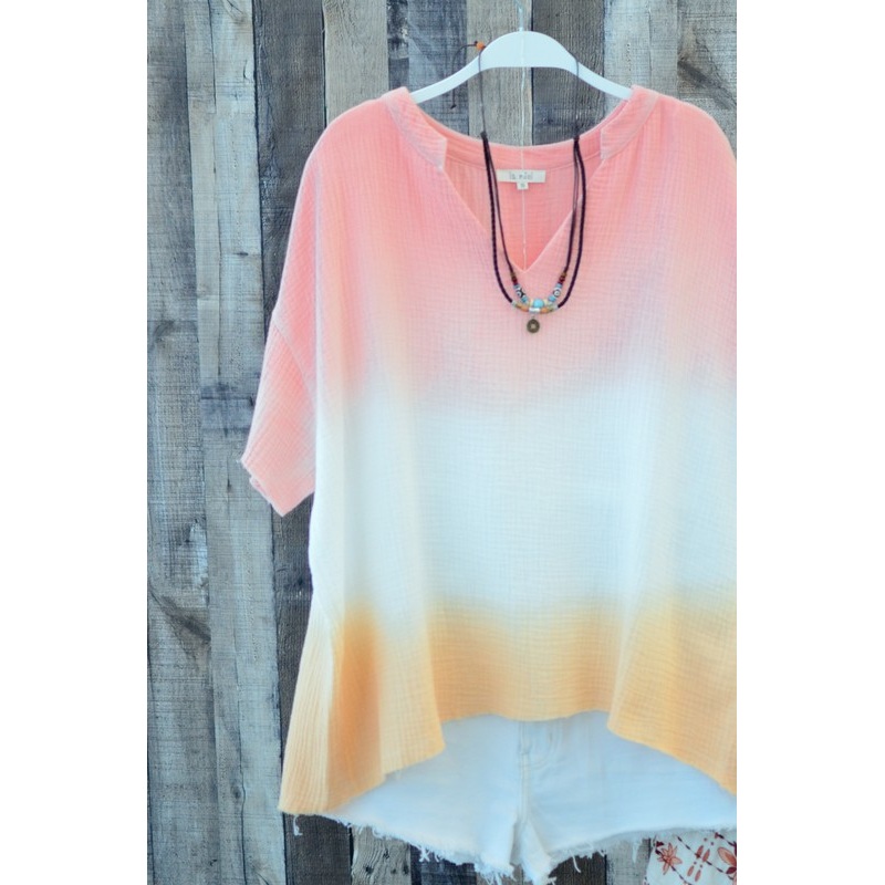 Horizons Crinkled Gauze Top|Small|Medium|Large|Horizons Coral/Orange|Horizons Lemon/Sky|Horizons Mauve/Mint