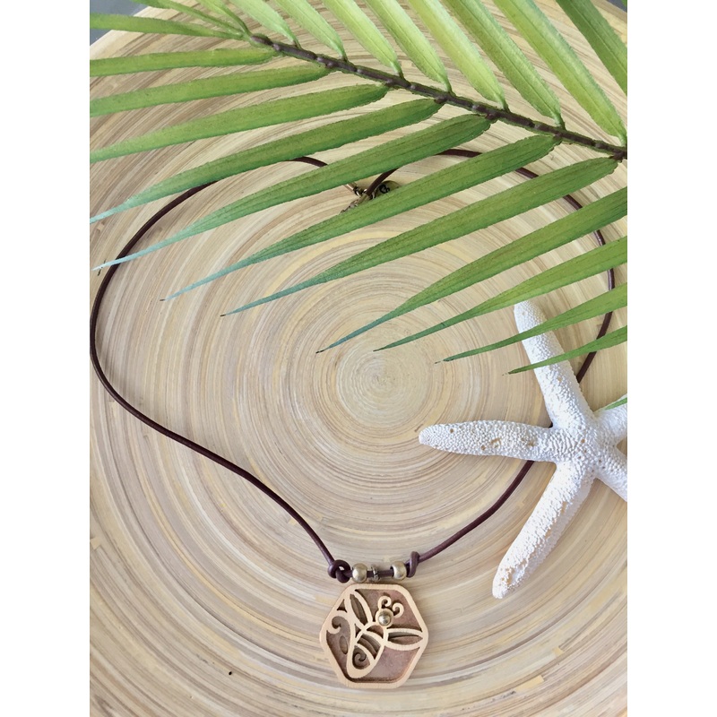 Flourish Bee Wood Necklace