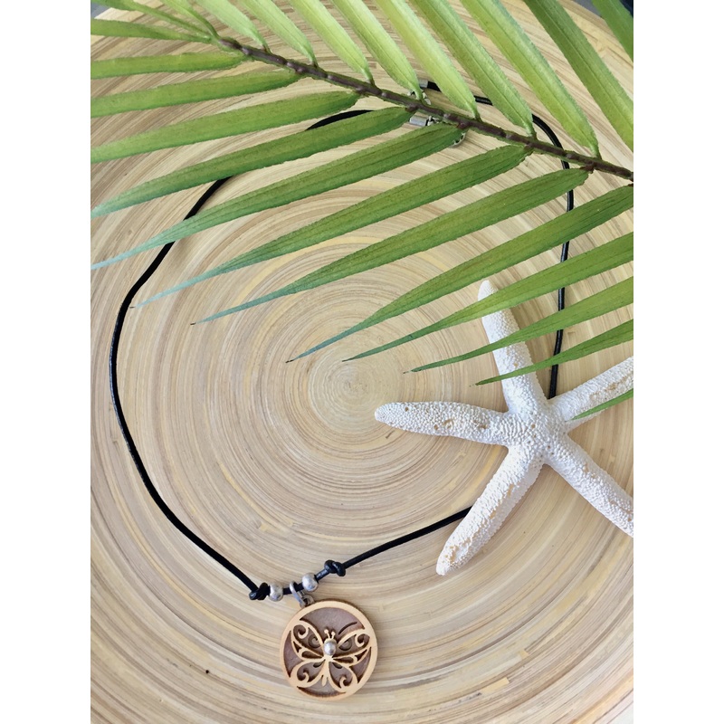 Flourish Butterfly Wood Necklace