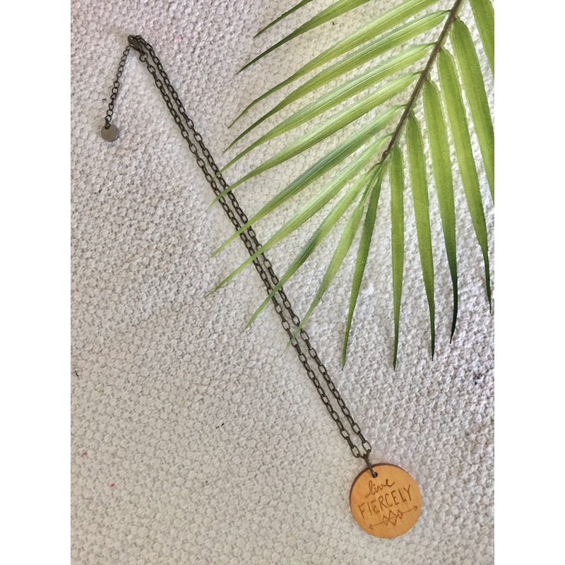 Live Fiercely Wood Necklace