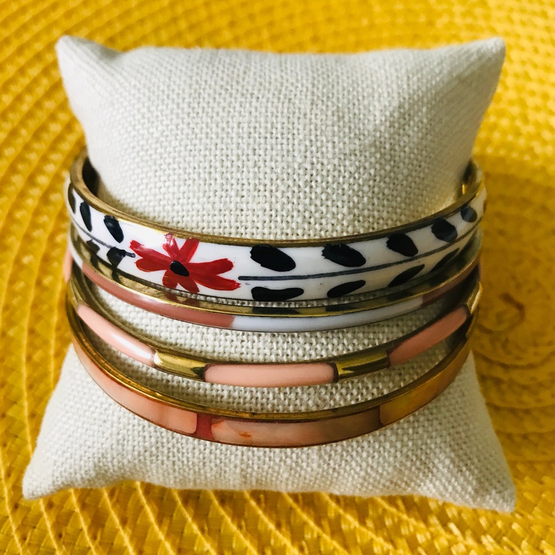 Retro Flowers Gold Bangle Set|Red|Yellow