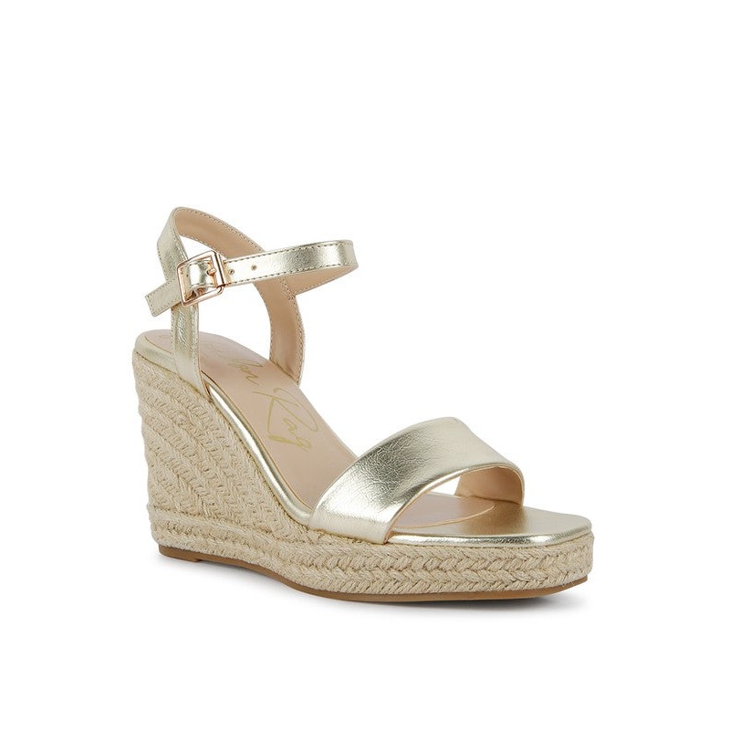 Augie Woven Wedge Sandals|Ecru|Gold|8|9|10|5|7