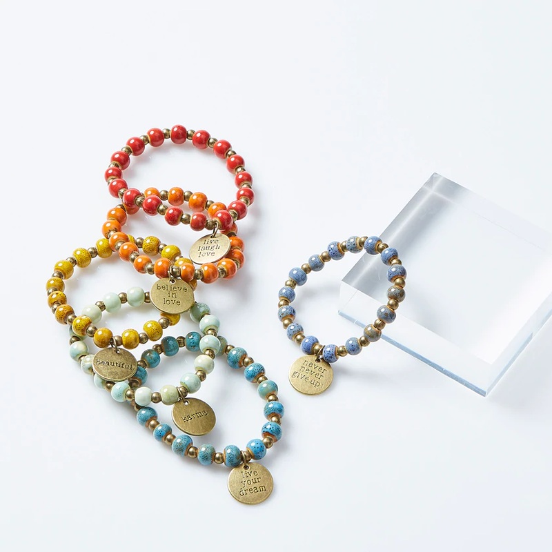 Clay Bead Sayings Bracelet|Live Love Laugh/Red|Believe In Love/Orange|Beautiful/Yellow|Karma/Mint|Live Your Dream/Teal|Never Never Give Up/Blue