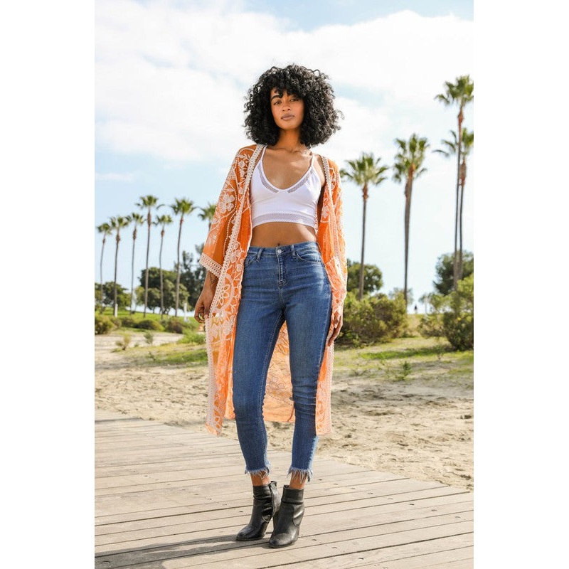 Contrast Mesh Cotton Lace Kimono