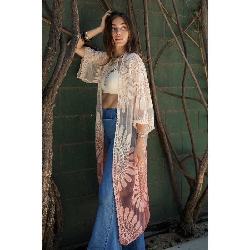 Ombre Bohemian Lace Kimono|Rose|Seafoam|Ochre|Periwinkle|Black|One Size