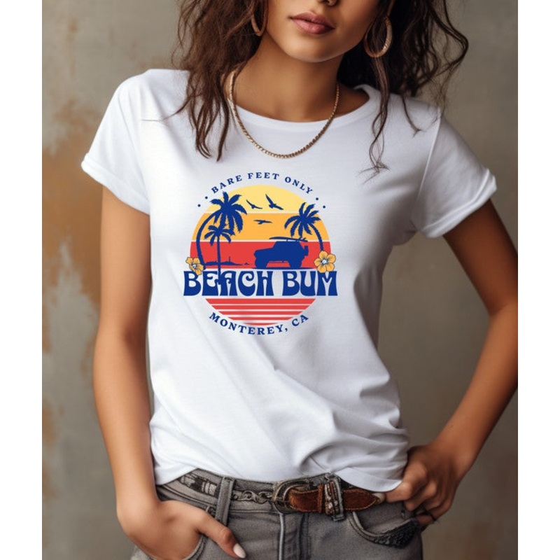 Bare Feet Only Beach Bum Monterey, Ca Graphic Plus Tee