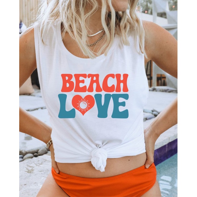 Beach Love Graphic Print Muscle Tank