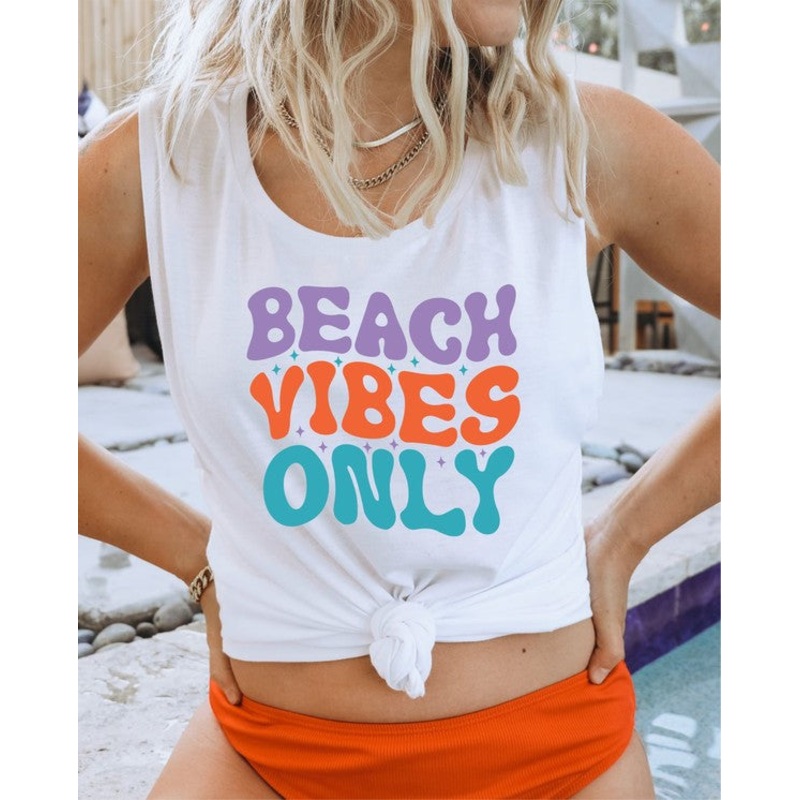 Beach Vibes Only Graphic Print Muscle Tank