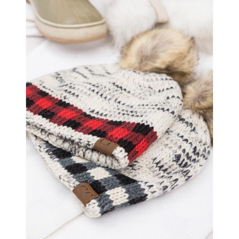 CC Buffalo Pom Beanie|Ivory|Ivory/ Red|OneSize