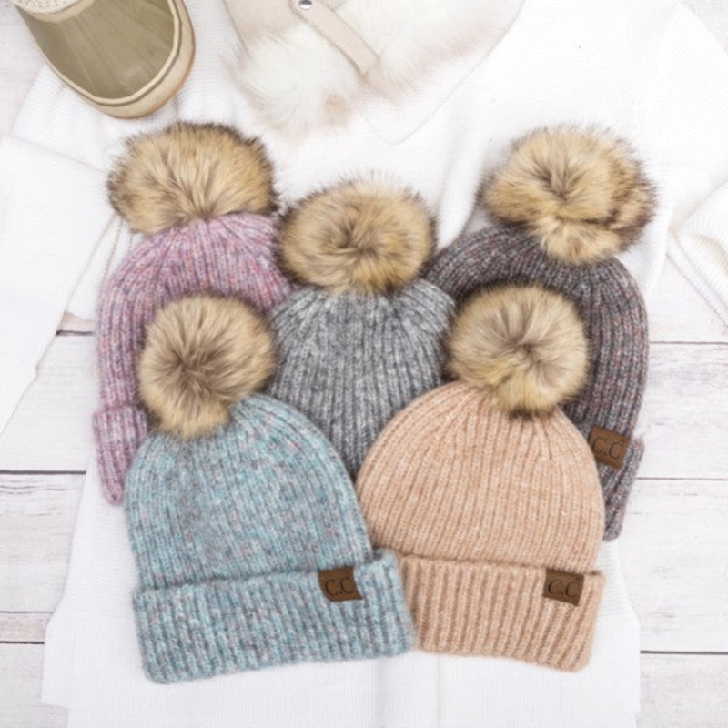 CC Cozy Marled Pom Beanie|Cotton Candy|Dk Gray|Oatmeal|Dove|Iris|Lemonade|Sand|Mel Gray|OneSize