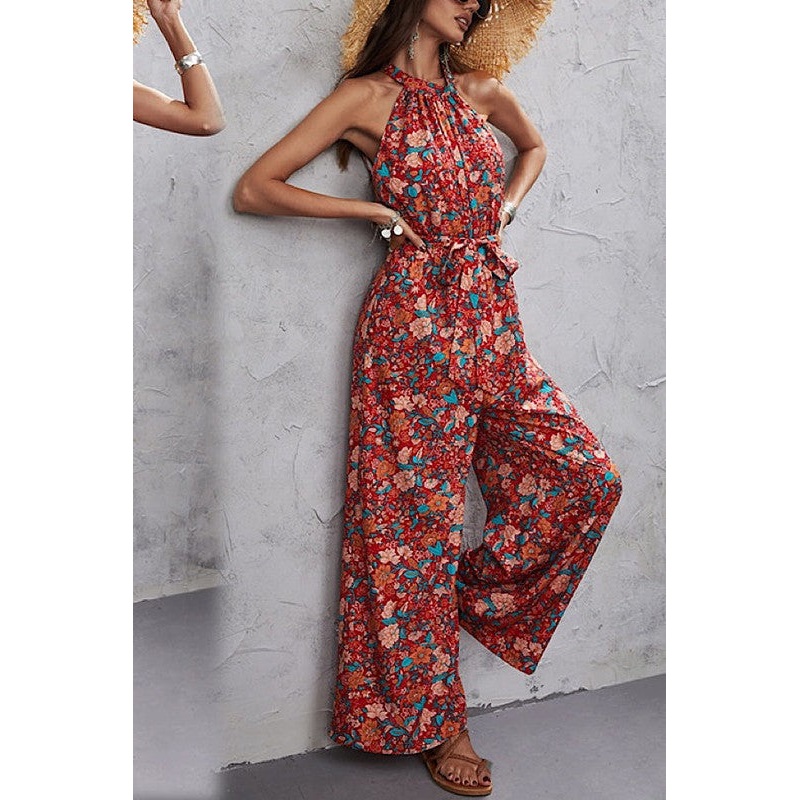 Floral Halter Jumpsuit|Red|Small|Medium|Large|XL