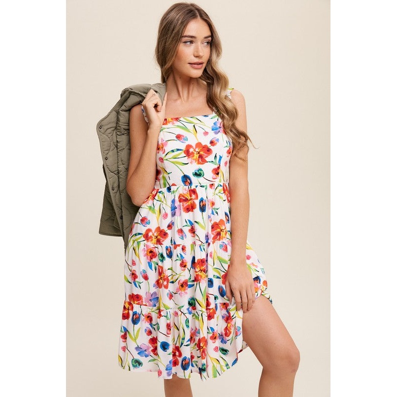 Flower Print Square Neck Dress