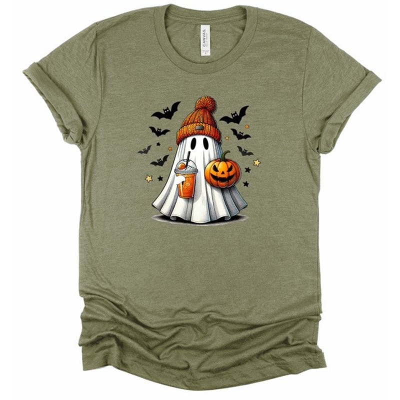 Halloween Ghost Graphic Tee|Heather Orange|Cream|Heather Olive|Heather Clay|Heather Mustard|Heather Dust|Toast|Heather Oatmeal|XS|Small|Medium|Large|XL