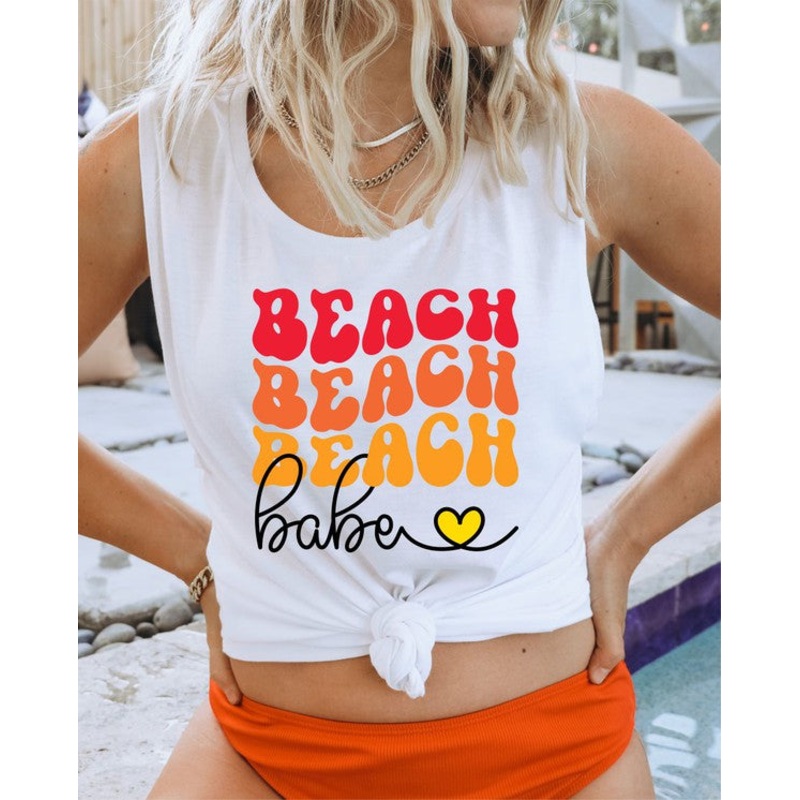 Stacked Beach Babe Graphic Flowy Muscle Tank