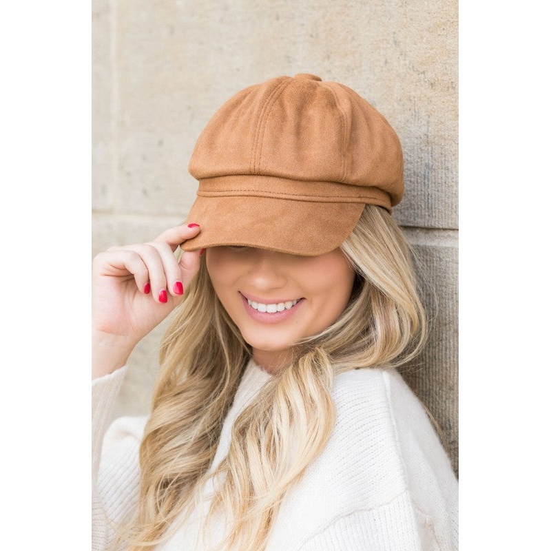 Suede Newsboy Cap|Blush|Beige|Black|OS