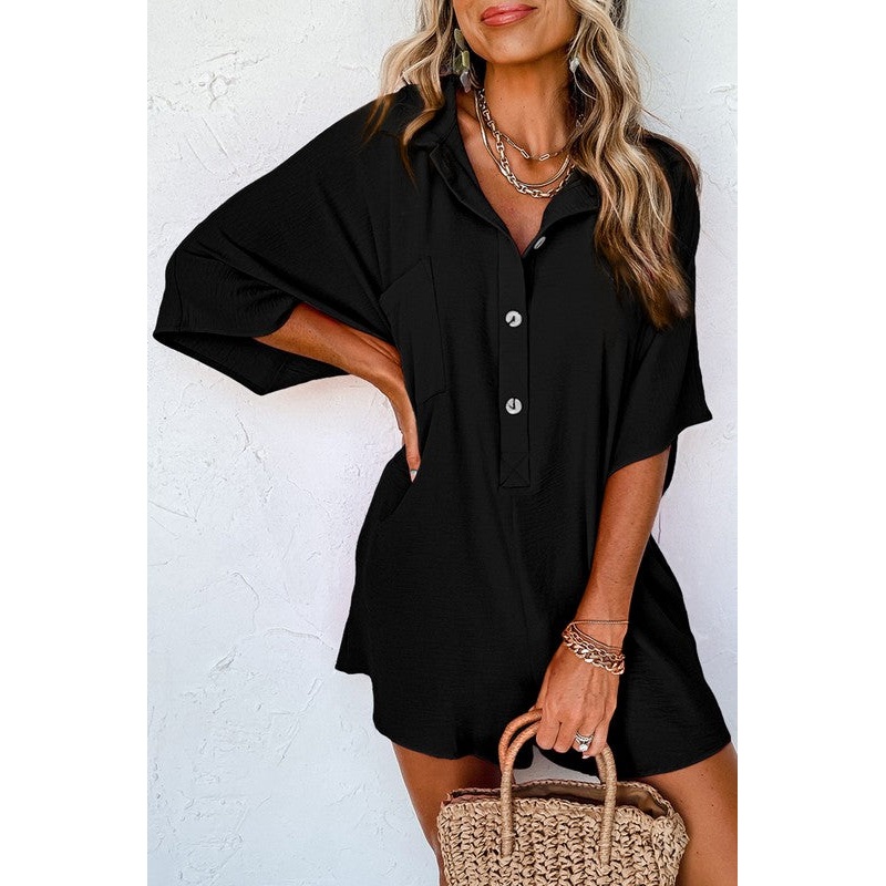 Women Half Button Collared Loose Romper