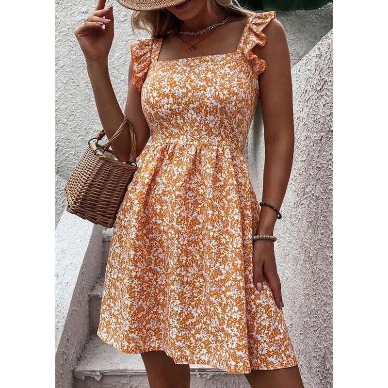 Square Neck Floral Print Dress