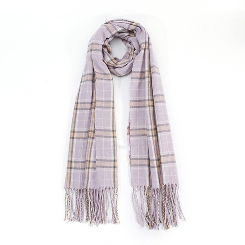Striped Plaid Fringed Scarf|BLACK|GREY|BEIGE|MAUVE|LAVENDER