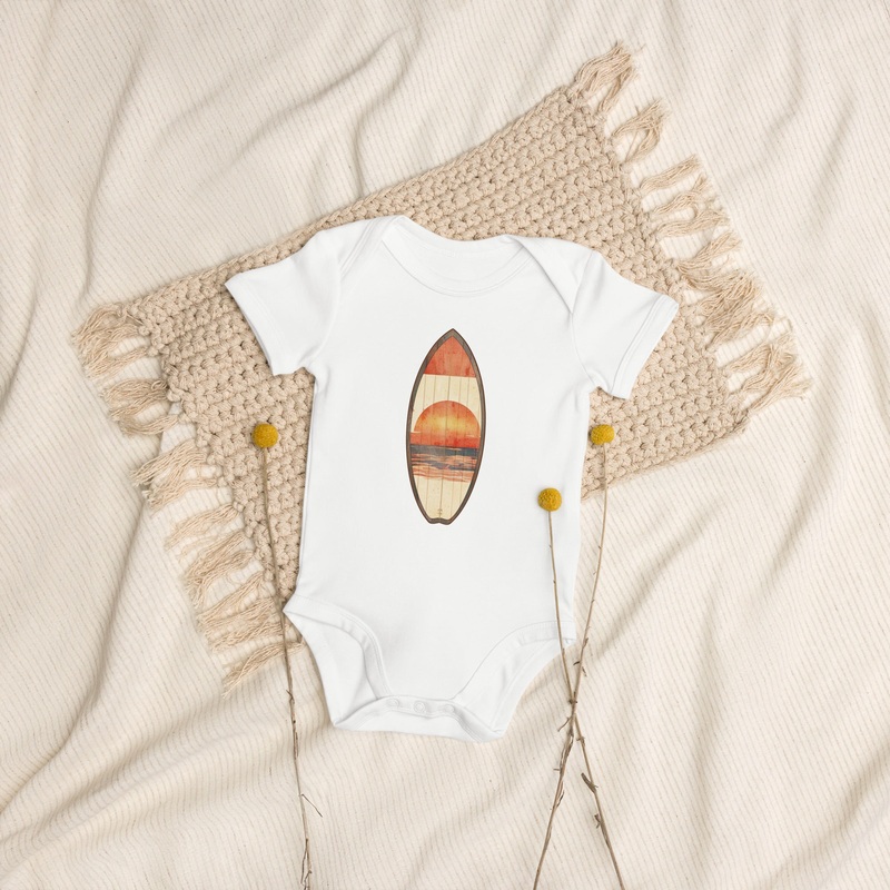 Sunset Surfboard Organic Cotton Baby Bodysuit