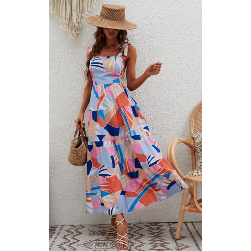 Tie Shoulder Maxi Dress|Blue Multi|Small|Medium|Large|XL