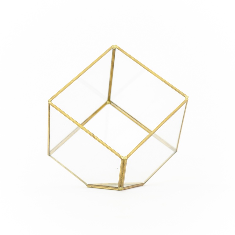 Heptahedron Geometric Glass Terrarium – Gold Metallic Finish – Trendy Holder For Tillandsia Air Plants
