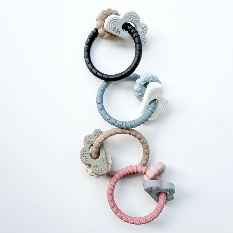 Cloudy Days Silicone Teether|Petunia Pink|Slate Blue|Natural Pine|Blackout