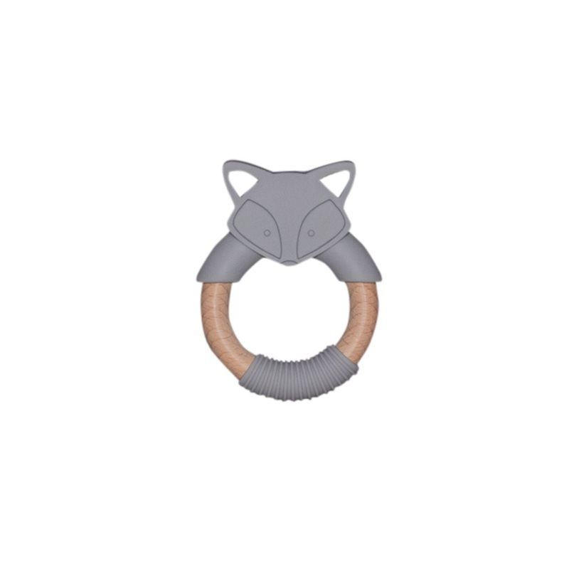 Fox Silicone Teether|Cloud Gray|Peach Blossom